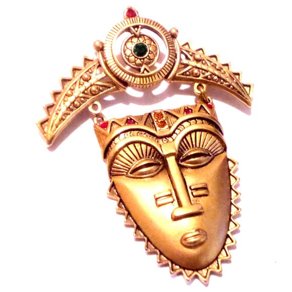 Vintage Avon Articulated Tribal Mask Brooch - Picture 1 of 4
